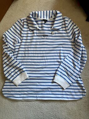 Talbots White and Blue Striped Collared Pullover Sweatshirt Sz 1X